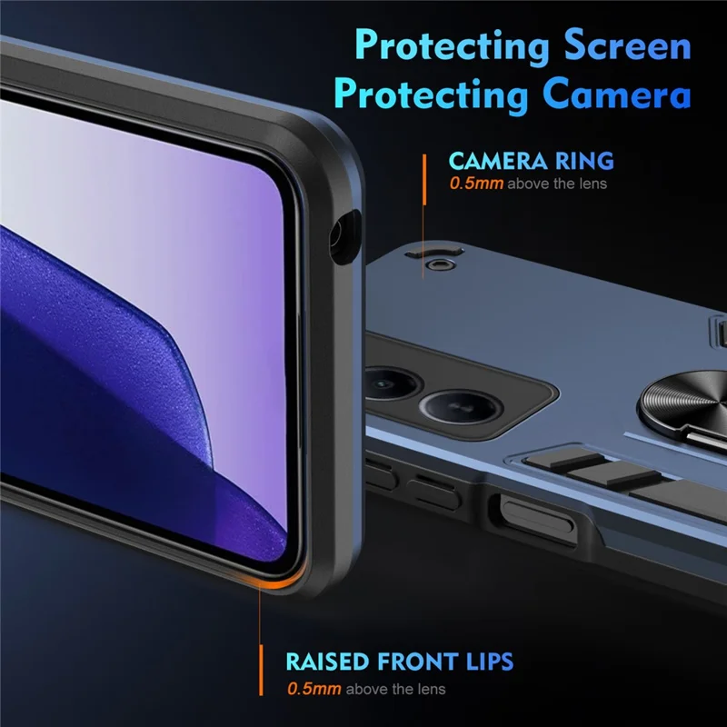 For itel A100 4G Case PC + TPU Drop Defend Phone Cover with Ring Kickstand - Blue