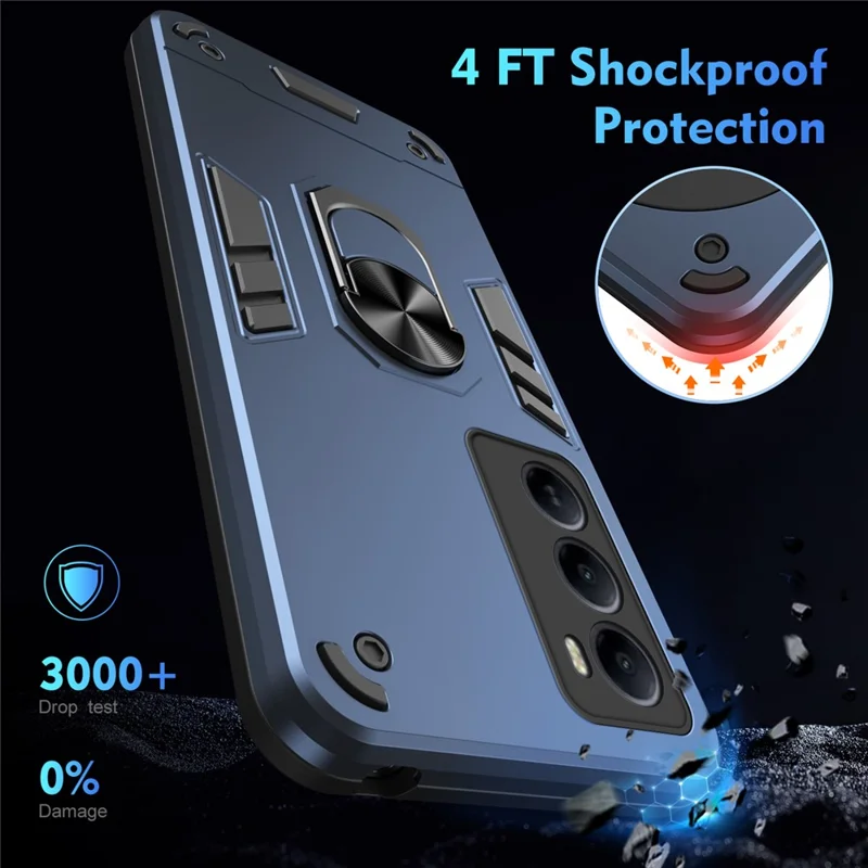 For itel A100 4G Case PC + TPU Drop Defend Phone Cover with Ring Kickstand - Blue