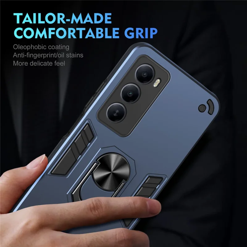 For itel A100 4G Case PC + TPU Drop Defend Phone Cover with Ring Kickstand - Blue