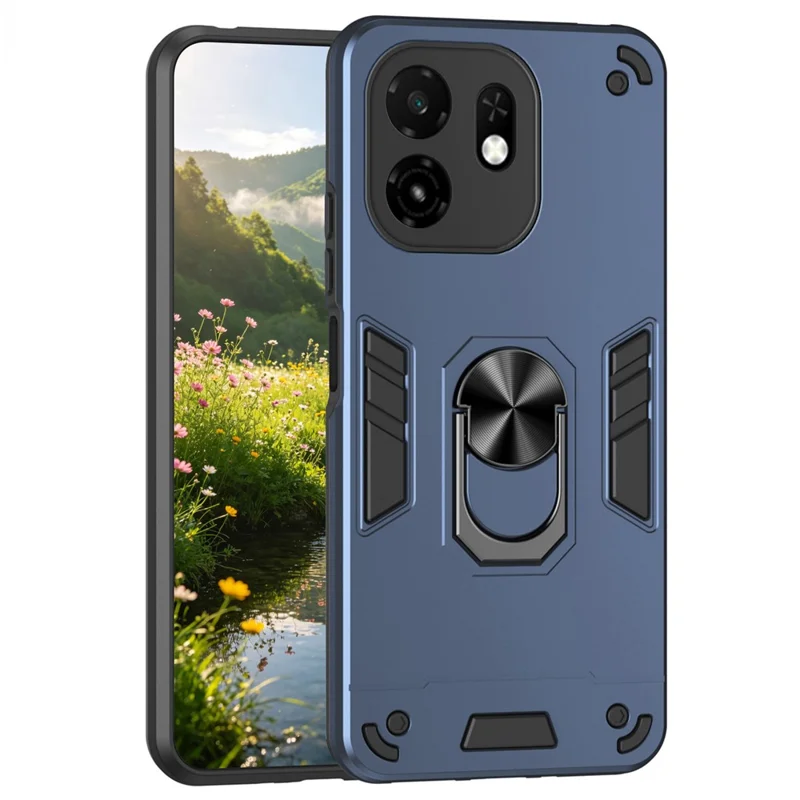 For itel A100C 4G Case PC + TPU Drop Defend Phone Cover with Ring Kickstand - Blue