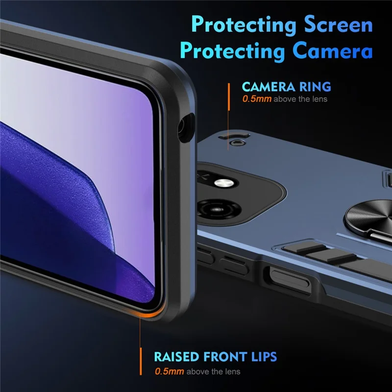 For itel A100C 4G Case PC + TPU Drop Defend Phone Cover with Ring Kickstand - Blue