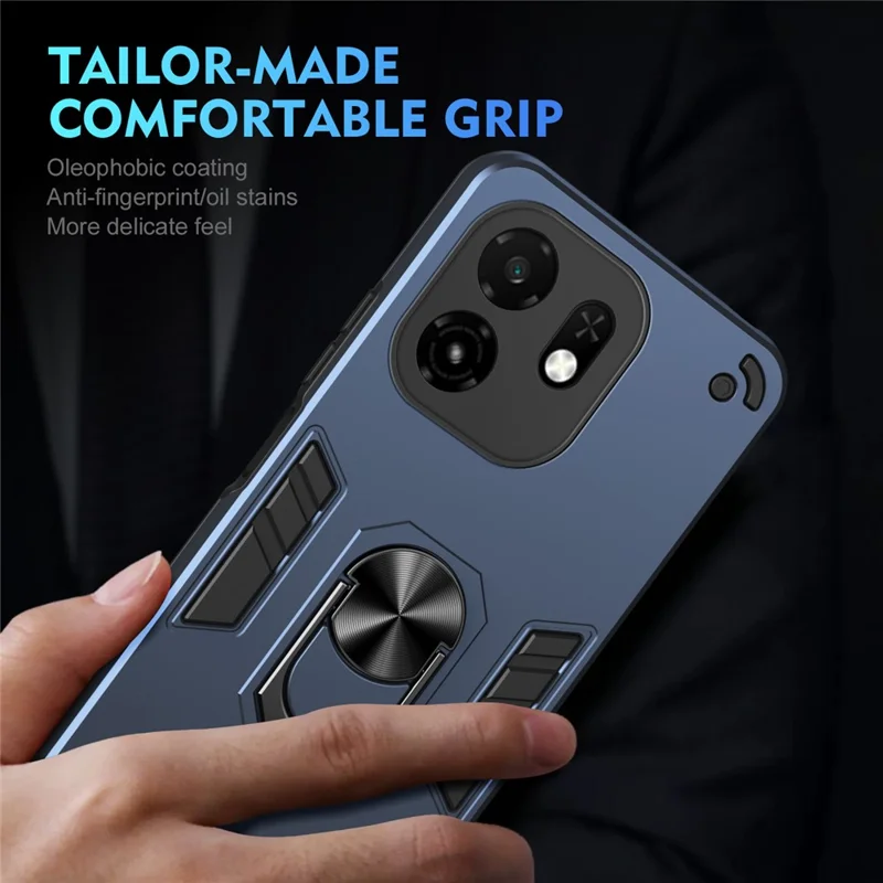 For itel A100C 4G Case PC + TPU Drop Defend Phone Cover with Ring Kickstand - Blue