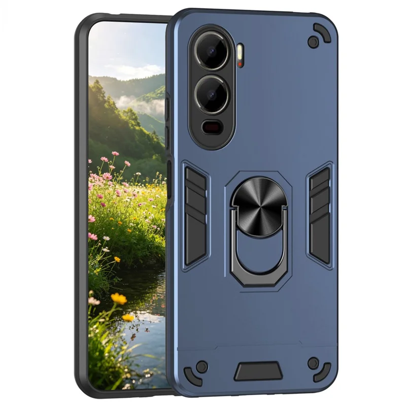 For itel City 200 Case PC + TPU Drop Defend Phone Cover with Ring Kickstand - Blue