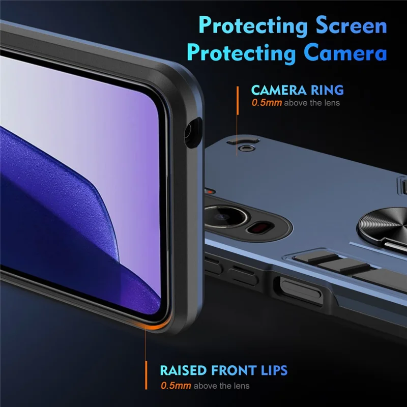 For itel City 200 Case PC + TPU Drop Defend Phone Cover with Ring Kickstand - Blue