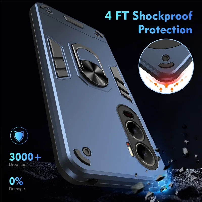 For itel City 200 Case PC + TPU Drop Defend Phone Cover with Ring Kickstand - Blue