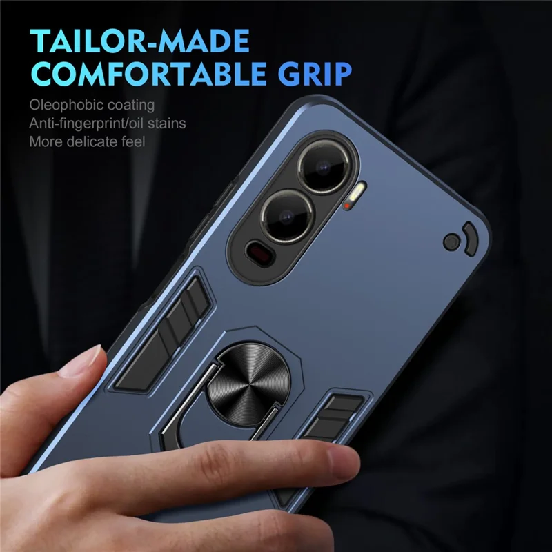 For itel City 200 Case PC + TPU Drop Defend Phone Cover with Ring Kickstand - Blue