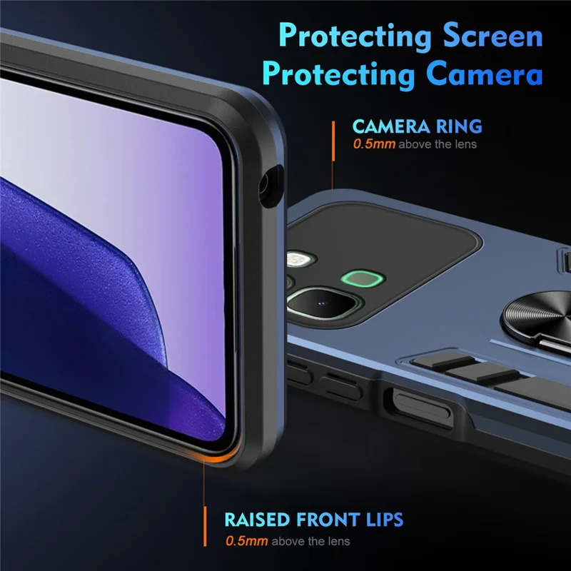 For Infinix Note Edge 5G Case PC + TPU Drop Defend Phone Cover with Ring Kickstand - Blue