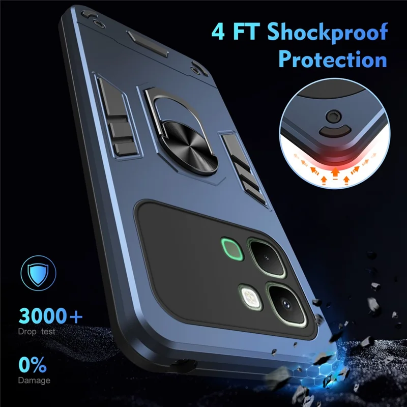For Infinix Note Edge 5G Case PC + TPU Drop Defend Phone Cover with Ring Kickstand - Blue