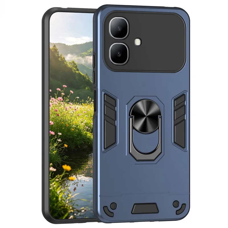 For Infinix Smart 20 4G Case PC + TPU Drop Defend Phone Cover with Ring Kickstand - Blue