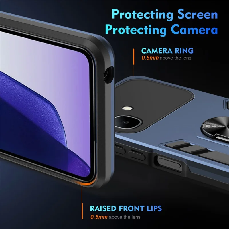 For Infinix Smart 20 4G Case PC + TPU Drop Defend Phone Cover with Ring Kickstand - Blue