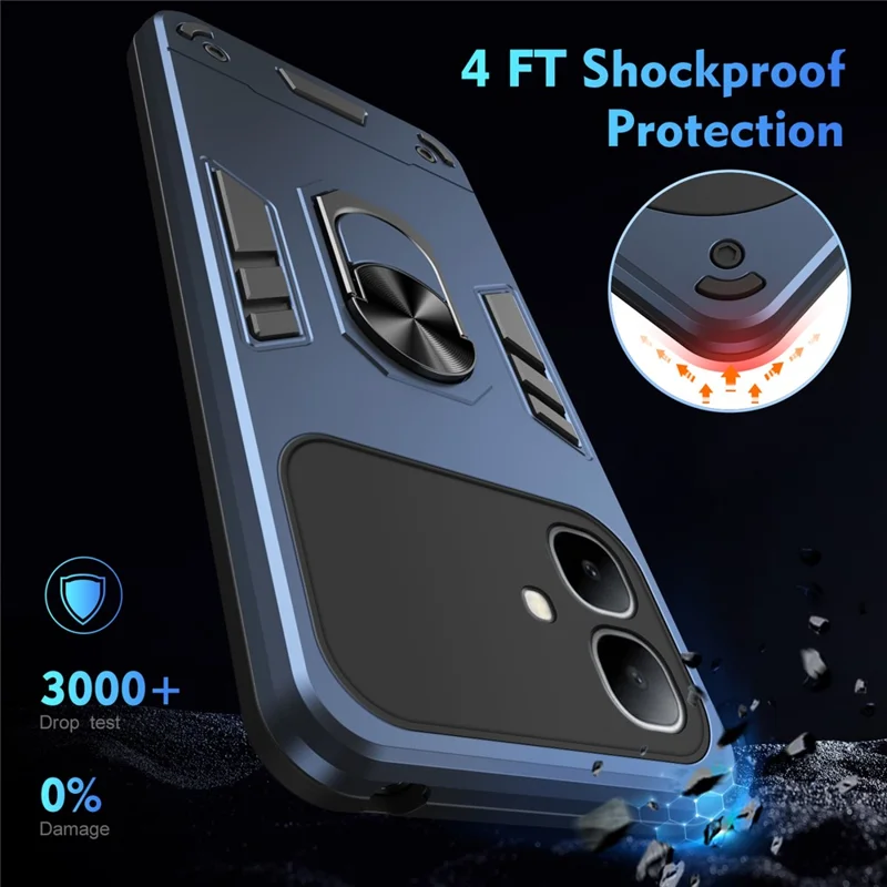 For Infinix Smart 20 4G Case PC + TPU Drop Defend Phone Cover with Ring Kickstand - Blue