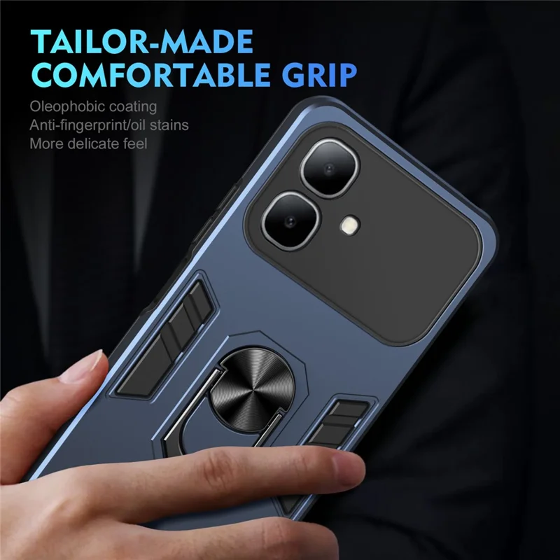 For Infinix Smart 20 4G Case PC + TPU Drop Defend Phone Cover with Ring Kickstand - Blue