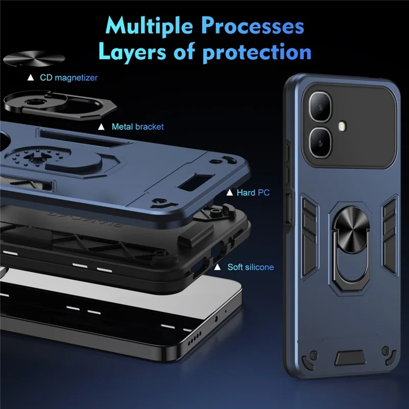For Infinix Smart 20 4G Case PC + TPU Drop Defend Phone Cover with Ring Kickstand - Blue