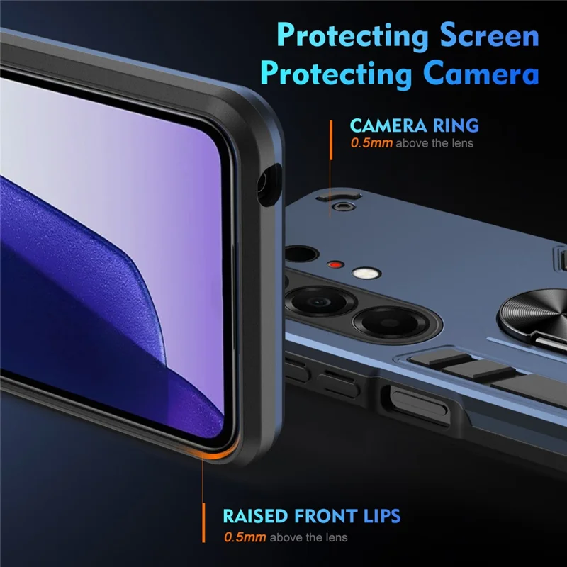 For TECNO Camon 50 Pro 4G Case PC + TPU Drop Defend Phone Cover with Ring Kickstand - Blue