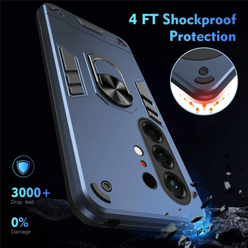 For TECNO Camon 50 Pro 4G Case PC + TPU Drop Defend Phone Cover with Ring Kickstand - Blue