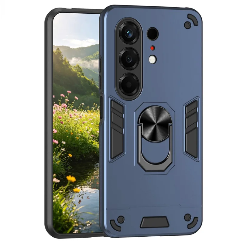 For TECNO Camon 50 4G Case PC + TPU Drop Defend Phone Cover with Ring Kickstand - Blue