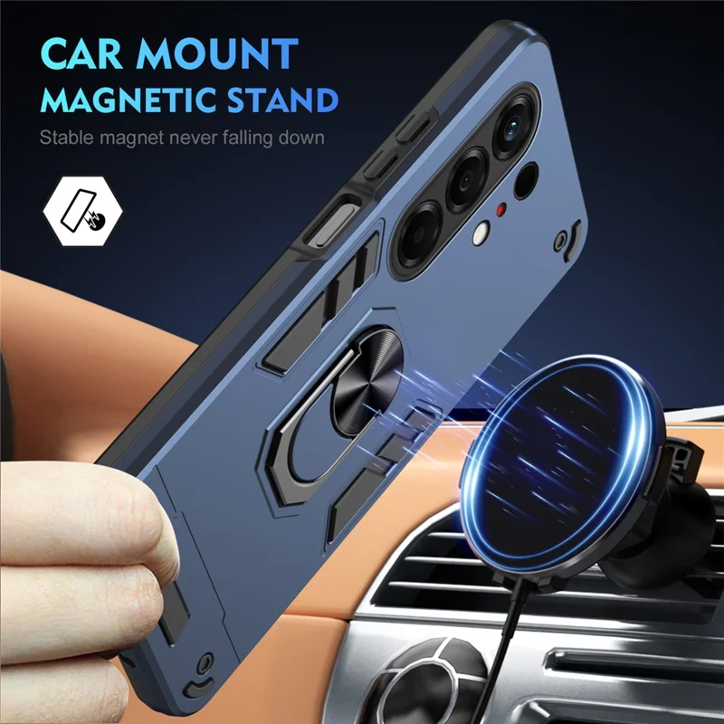 For TECNO Camon 50 4G Case PC + TPU Drop Defend Phone Cover with Ring Kickstand - Blue