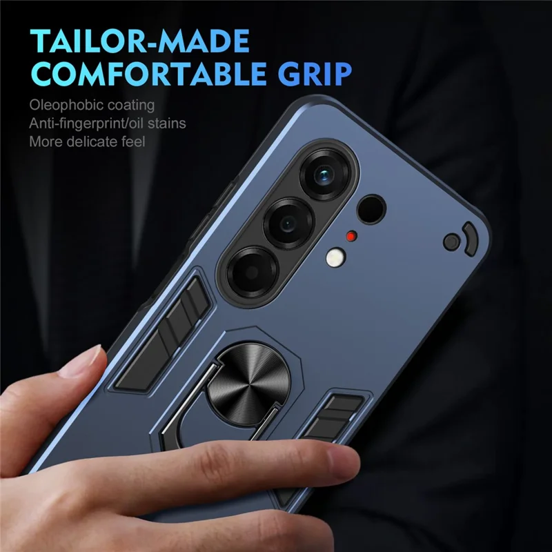 For TECNO Camon 50 4G Case PC + TPU Drop Defend Phone Cover with Ring Kickstand - Blue