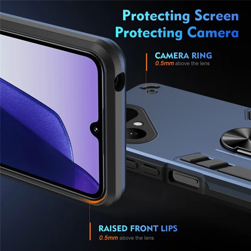 For TECNO Pova Curve 2 5G Case PC + TPU Drop Defend Phone Cover with Ring Kickstand - Blue