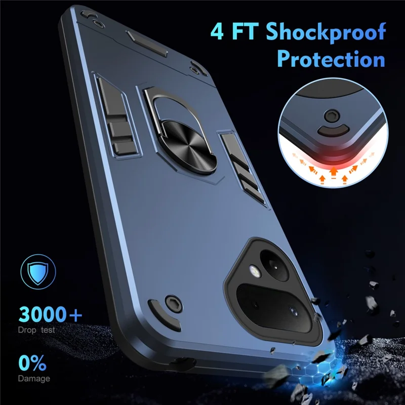 For TECNO Pova Curve 2 5G Case PC + TPU Drop Defend Phone Cover with Ring Kickstand - Blue