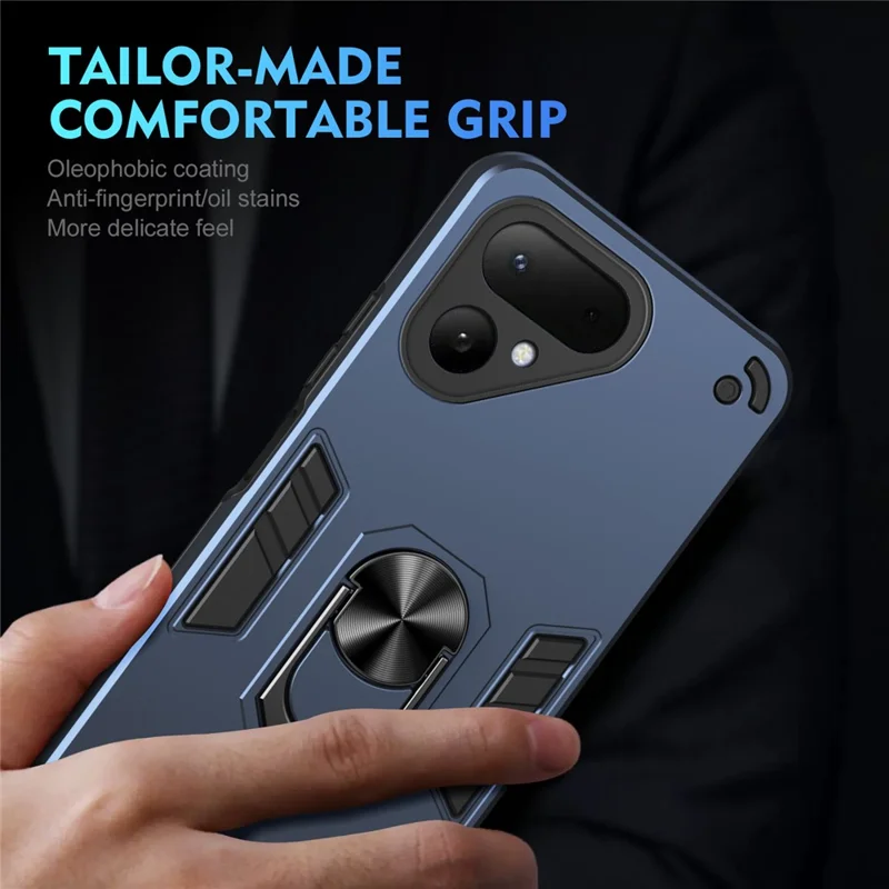 For TECNO Pova Curve 2 5G Case PC + TPU Drop Defend Phone Cover with Ring Kickstand - Blue