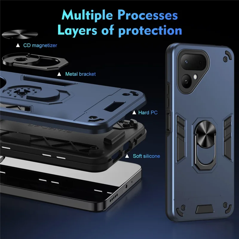 For TECNO Pova Curve 2 5G Case PC + TPU Drop Defend Phone Cover with Ring Kickstand - Blue