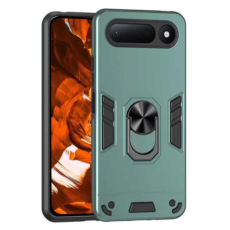 Voor TECNO Spark 50 5G Hoesje PC + TPU Valbescherming Telefoonhoesje met Ringstandaard - Groen