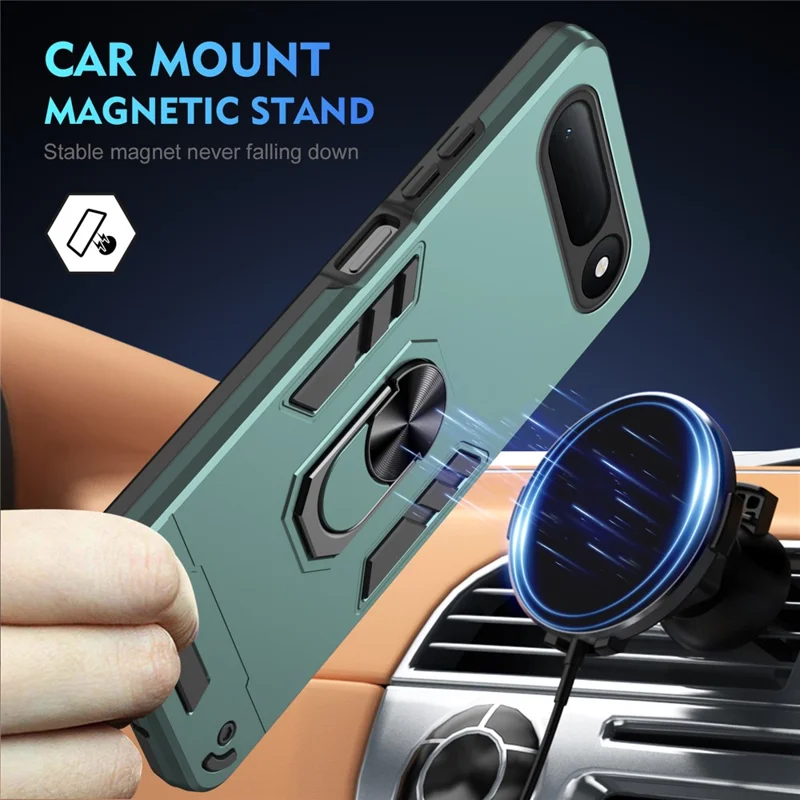 Voor TECNO Spark 50 5G Hoesje PC + TPU Valbescherming Telefoonhoesje met Ringstandaard - Groen