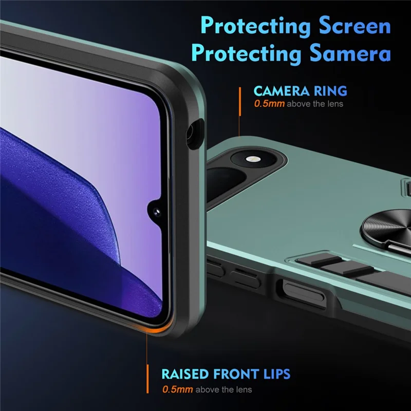 Voor TECNO Spark 50 5G Hoesje PC + TPU Valbescherming Telefoonhoesje met Ringstandaard - Groen