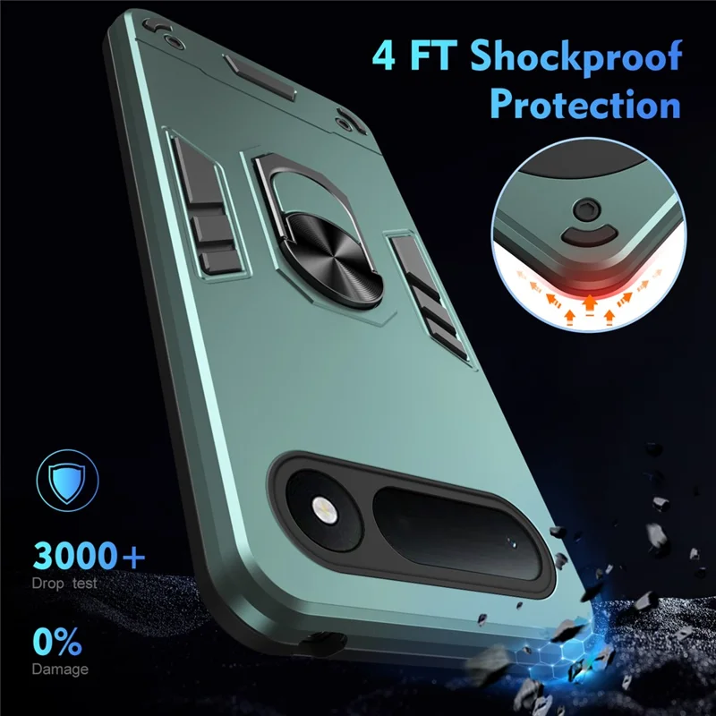 Voor TECNO Spark 50 5G Hoesje PC + TPU Valbescherming Telefoonhoesje met Ringstandaard - Groen