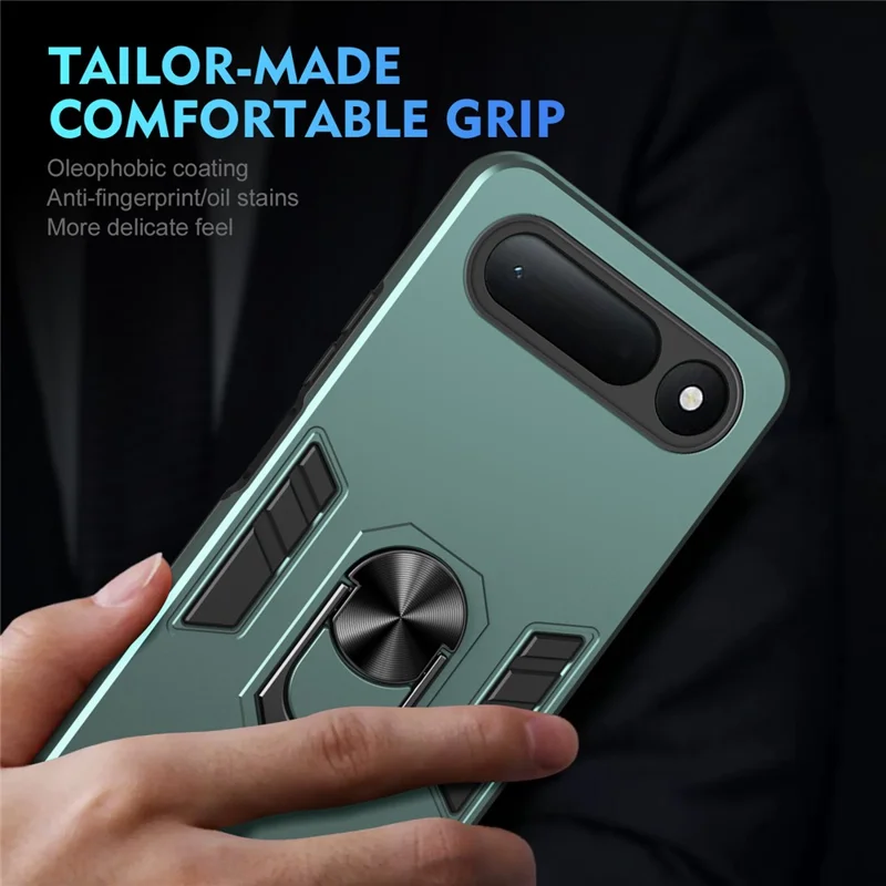 Voor TECNO Spark 50 5G Hoesje PC + TPU Valbescherming Telefoonhoesje met Ringstandaard - Groen