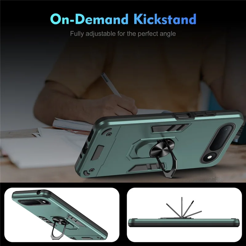 Voor TECNO Spark 50 5G Hoesje PC + TPU Valbescherming Telefoonhoesje met Ringstandaard - Groen