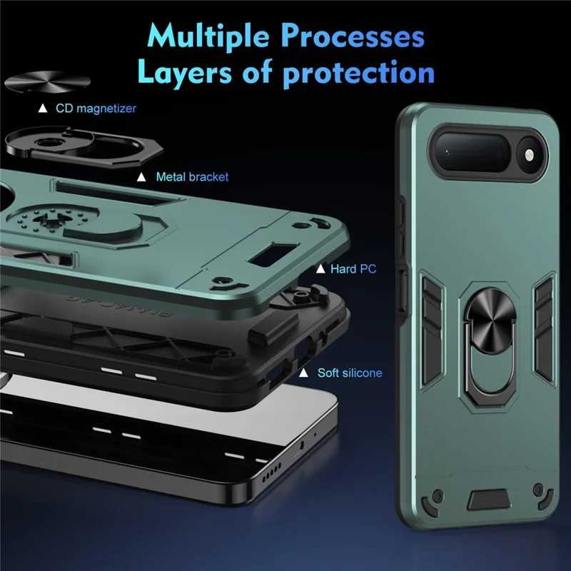 Voor TECNO Spark 50 5G Hoesje PC + TPU Valbescherming Telefoonhoesje met Ringstandaard - Groen