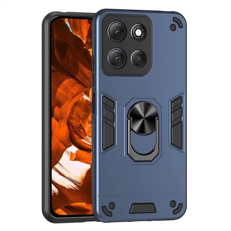 For Motorola Moto G86 Power 5G Case PC + TPU Drop Defend Phone Cover with Ring Kickstand - Blue
