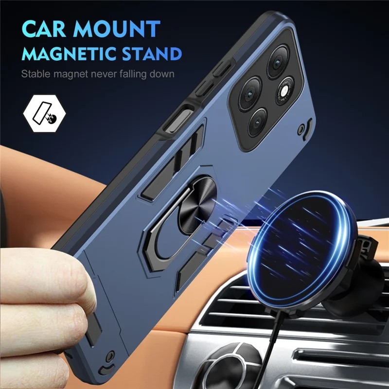 For Motorola Moto G86 Power 5G Case PC + TPU Drop Defend Phone Cover with Ring Kickstand - Blue