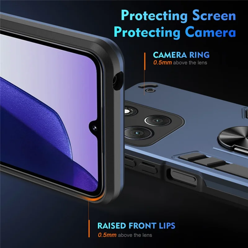 For Motorola Moto G86 Power 5G Case PC + TPU Drop Defend Phone Cover with Ring Kickstand - Blue