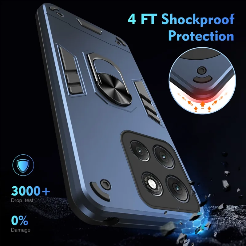 For Motorola Moto G86 Power 5G Case PC + TPU Drop Defend Phone Cover with Ring Kickstand - Blue