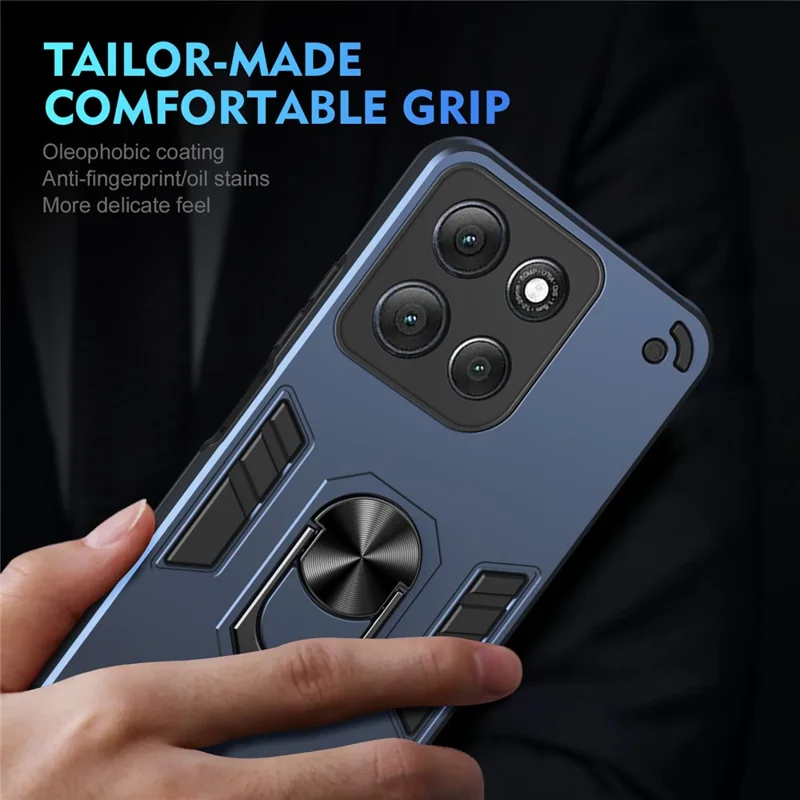 For Motorola Moto G86 Power 5G Case PC + TPU Drop Defend Phone Cover with Ring Kickstand - Blue