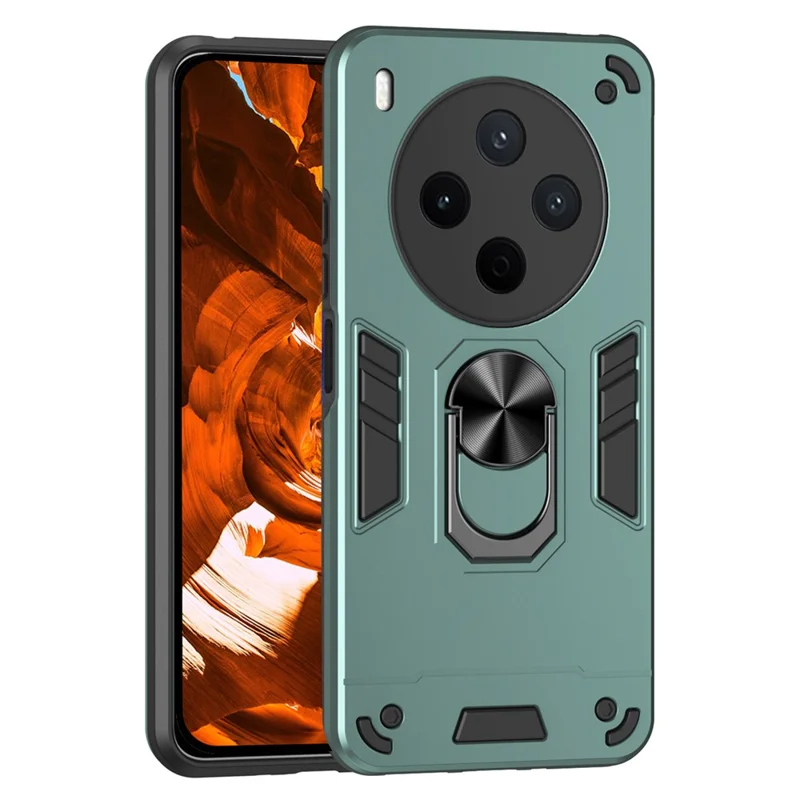 For vivo Y500 Pro 5G Case PC + TPU Drop Defend Phone Cover with Ring Kickstand - Green