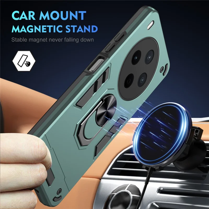 For vivo Y500 Pro 5G Case PC + TPU Drop Defend Phone Cover with Ring Kickstand - Green