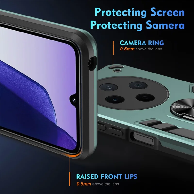 For vivo Y500 Pro 5G Case PC + TPU Drop Defend Phone Cover with Ring Kickstand - Green