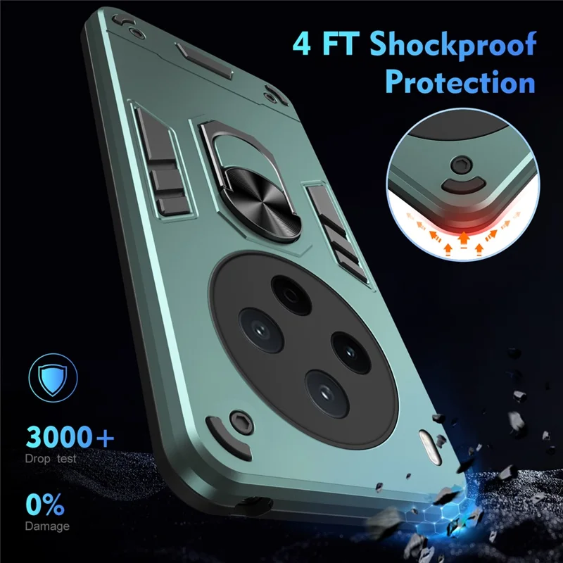 For vivo Y500 Pro 5G Case PC + TPU Drop Defend Phone Cover with Ring Kickstand - Green