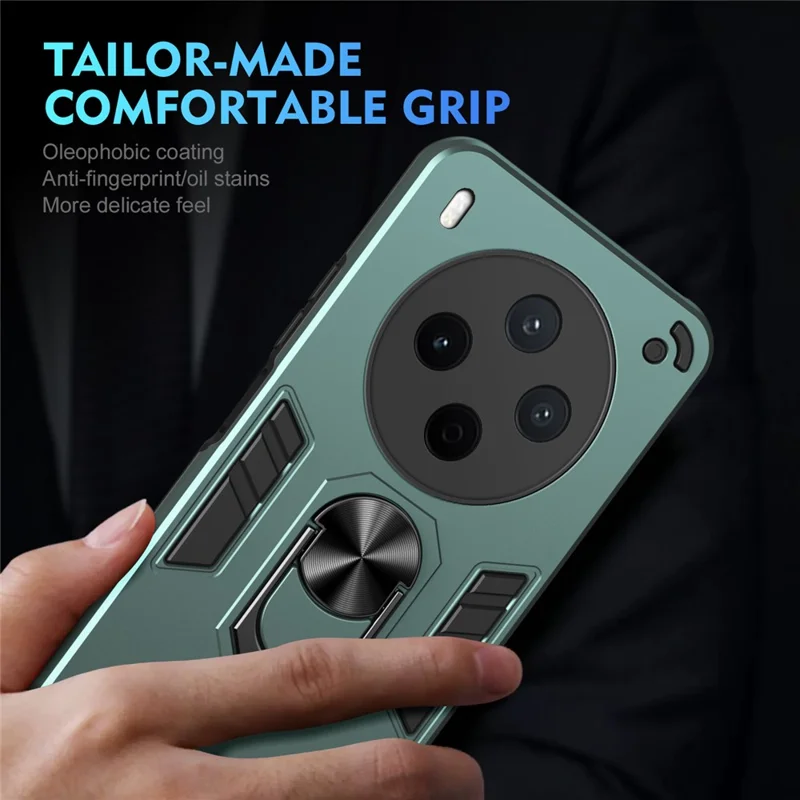 For vivo Y500 Pro 5G Case PC + TPU Drop Defend Phone Cover with Ring Kickstand - Green