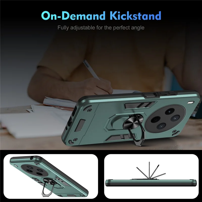 For vivo Y500 Pro 5G Case PC + TPU Drop Defend Phone Cover with Ring Kickstand - Green