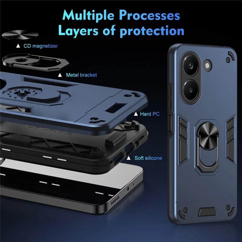 Case For Xiaomi Poco X8 Pro 5G  /  Redmi Turbo 5 5G PC + TPU Drop Defend Phone Cover with Ring Kickstand - Blue
