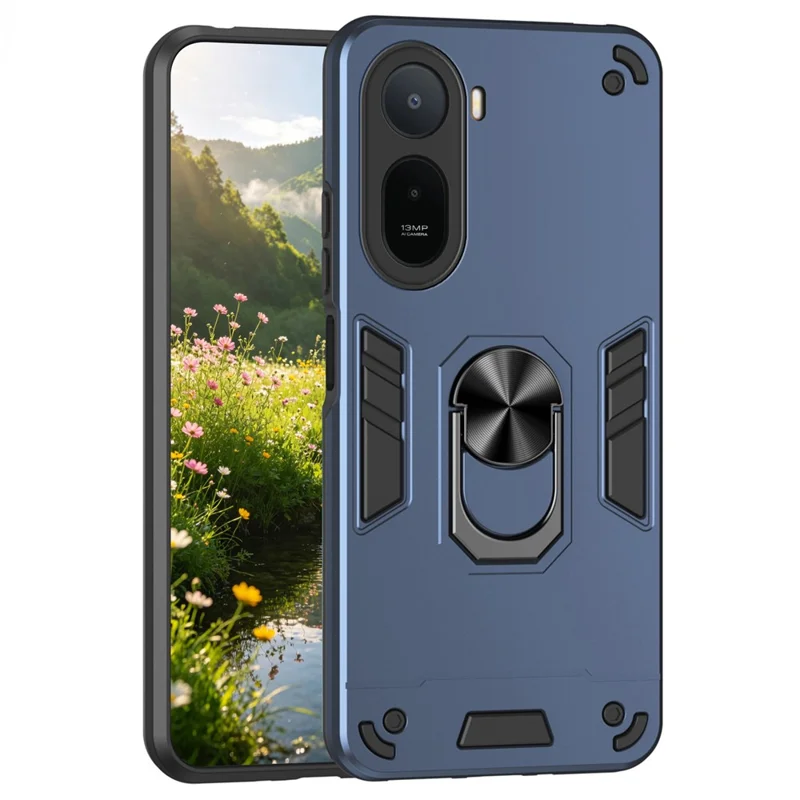 For Xiaomi Redmi A7 Pro 4G Case PC + TPU Drop Defend Phone Cover with Ring Kickstand - Blue