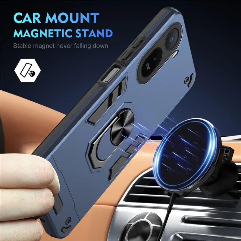 For Xiaomi Redmi A7 Pro 4G Case PC + TPU Drop Defend Phone Cover with Ring Kickstand - Blue