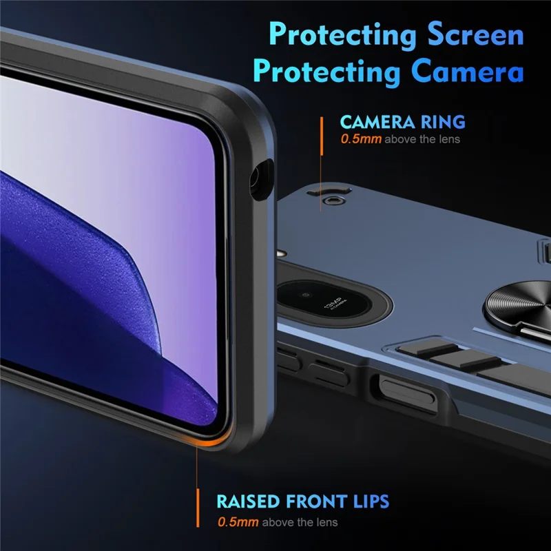For Xiaomi Redmi A7 Pro 4G Case PC + TPU Drop Defend Phone Cover with Ring Kickstand - Blue