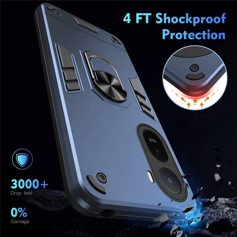 For Xiaomi Redmi A7 Pro 4G Case PC + TPU Drop Defend Phone Cover with Ring Kickstand - Blue