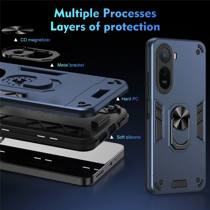 For Xiaomi Redmi A7 Pro 4G Case PC + TPU Drop Defend Phone Cover with Ring Kickstand - Blue